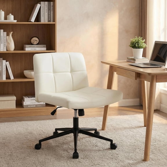 Topcobe Height-adjustable Armless Desk Chair with Wheels for Home Office Make Up, Modern Furniture for Living Room, Bedroom-Beige