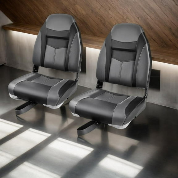 Topcobe High Back Folding Boat Seats with Black Grey Sponge Cushion and Flexible Hinges, Waterproof Fishing Captain Boat Seats-1 Piece