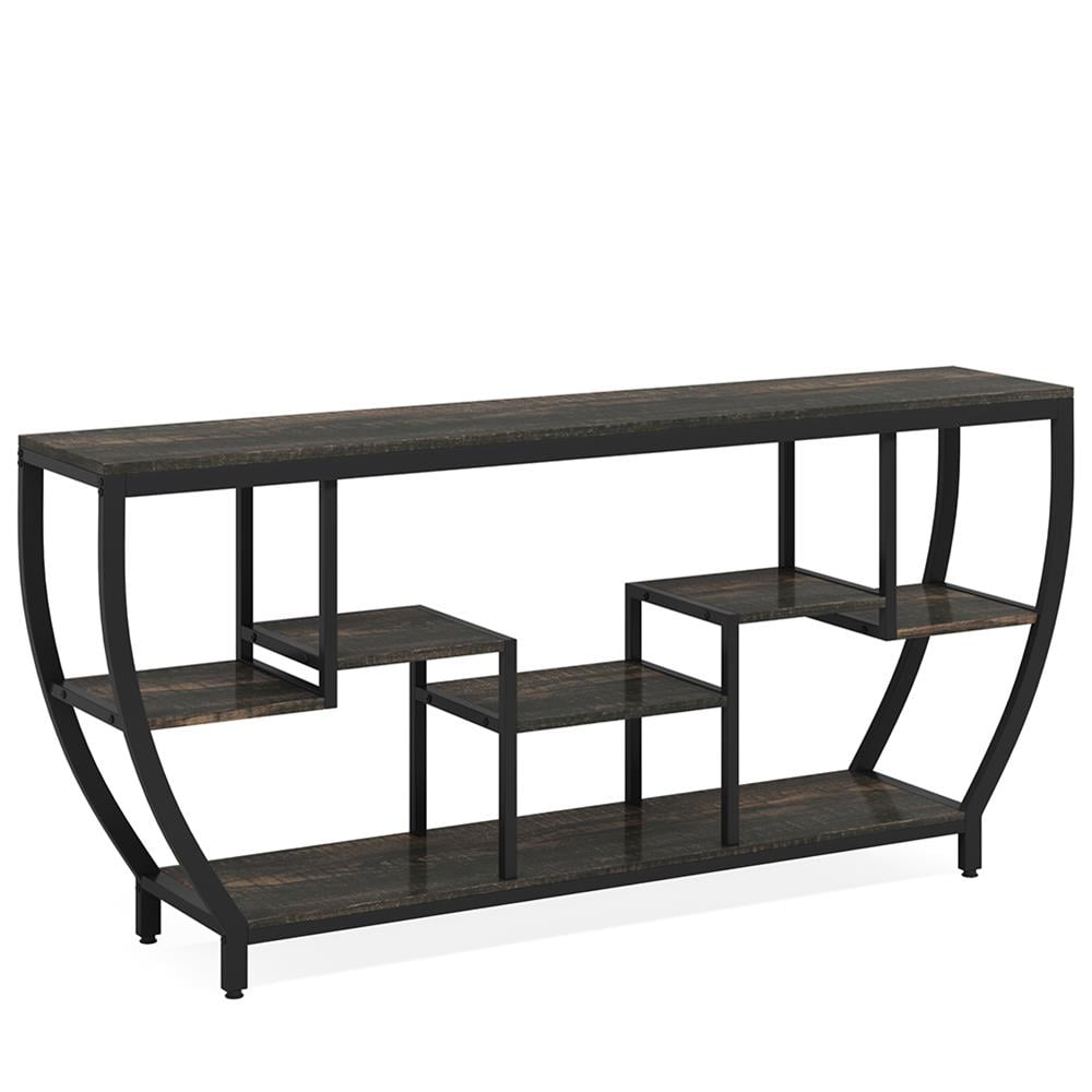 Topcobe Industrial Console Table, 70.9" Entryway Sofa Table with Shelves, Modern Furniture for Indoor, Black