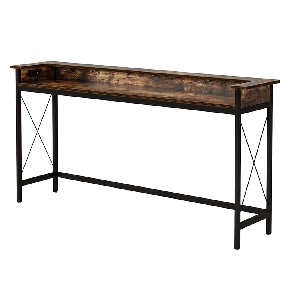 Topcobe Industrial Console Table, 70.9" Sofa Table with Outlets and USB Ports, Modern Furniture for Indoor, Brown Topcobe Industrial Console Table, 70.9" Sofa Table with Outlets and USB Ports, Modern Furniture for Indoor, Brown