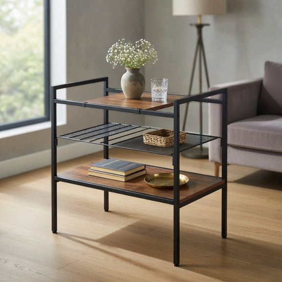 Topcobe Industrial Entryway Table with Removable Panel and Mesh Shelf, Sofa Side Table for Living Room, Front Hall, Hallway and Foyer
