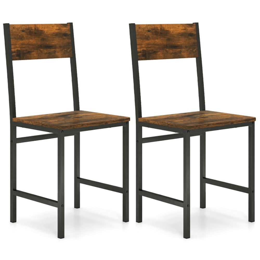 Topcobe Industrial Kitchen Side Chairs Set of 2 with Metal Legs and Slanted Back, Modern Furniture for Indoor-Rustic Brown
