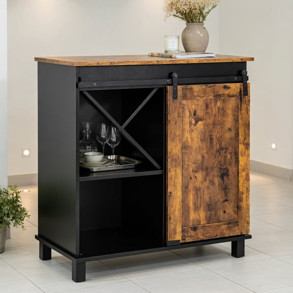 Topcobe Industrial Storage Cabinet with Sliding Barn Door, Storage Cabinets for Living Room-Rustic Brown