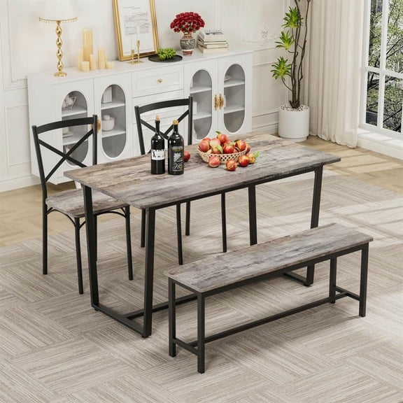 Topcobe Industrial-Style 4-Piece Dining Set, Sturdy Backrest Chairs, Solid Wood Table for Kitchen, Dining Room, Home Decor