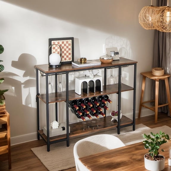 Topcobe Industrial Wine Rack Wine Bar Cabinet with Storage Shelves, Coffee Bar Cabinet Wine Holder Rack for Home, Brown