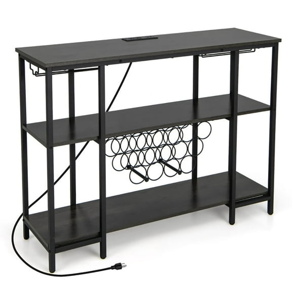 Topcobe Industrial Wine Rack Wine Bar Cabinet with Storage Shelves, Coffee Bar Cabinet Wine Holder Rack for Home, Gray