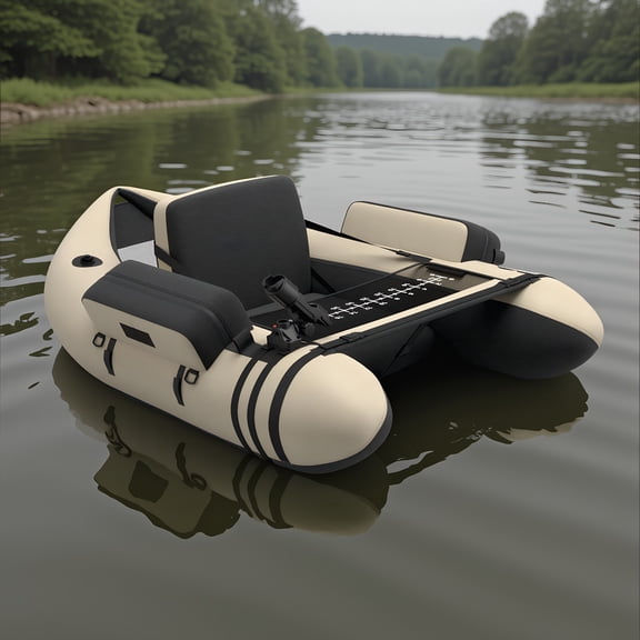 Topcobe Inflatable Fishing Float Tube with Pump Storage Pockets and Fish Ruler for Adults, High Bearing Capacity, Beige