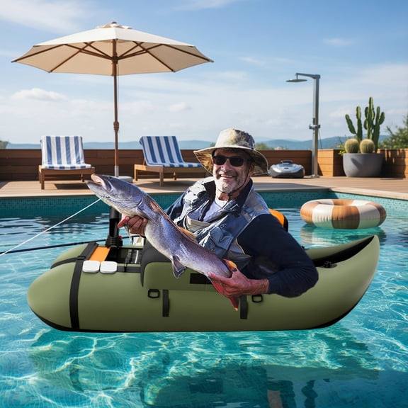 Topcobe Inflatable Fishing Float Tube with Pump Storage Pockets and Fish Ruler for Adults, High Bearing Capacity, Green