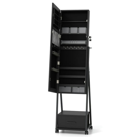 Topcobe Jewelry Cabinet with Full-Length Mirror, Modern Furniture for Bedroom-Black