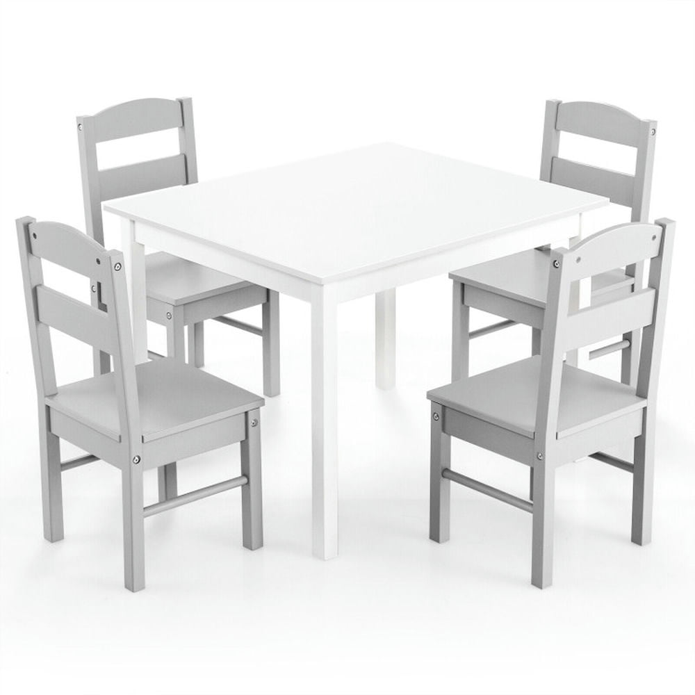 Topcobe Kids 5 Pieces Table and Chair Set Wooden Children Activity Playroom Furniture Gift, Toddler Chair and Table Set-White