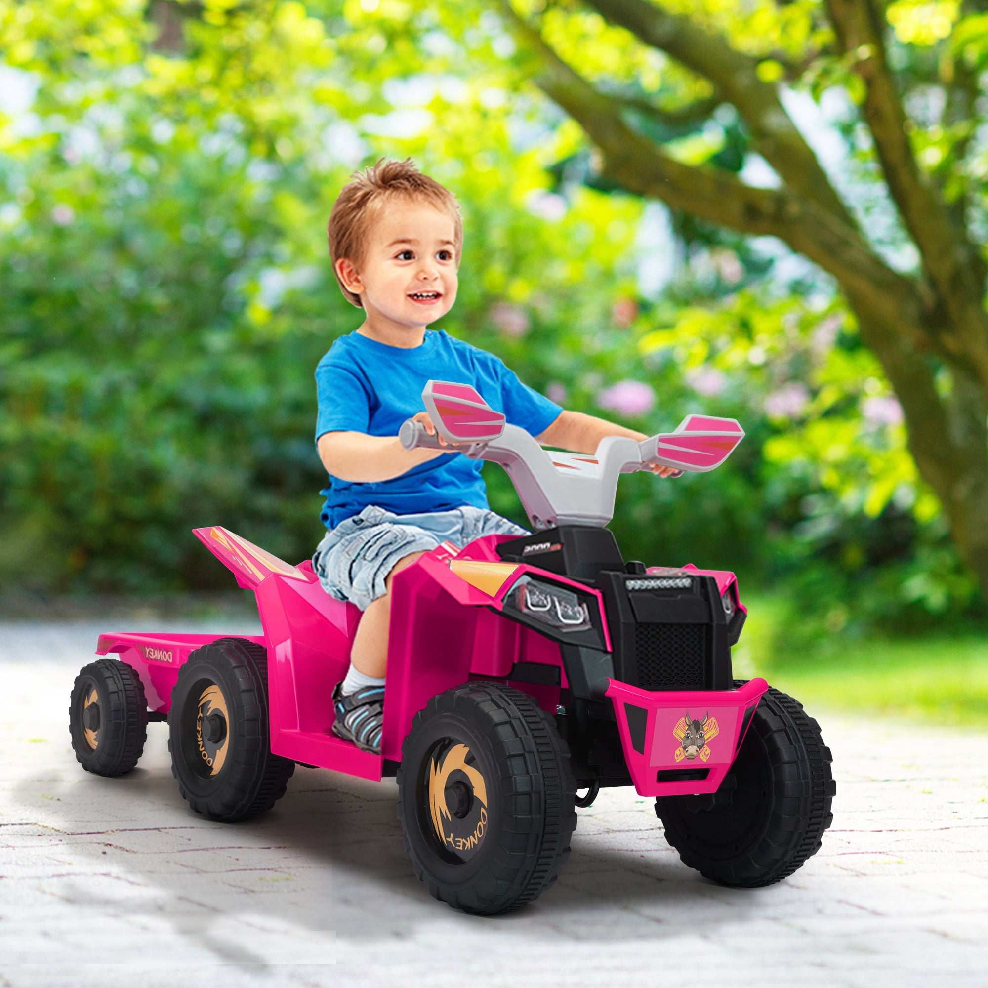 Topcobe Kids ATV, 6V Battery Powered Electric Vehicle with Trailer, Ride on Car 4 Wheeler Quad for Toddler Boys Girls 18-36 Months, Pink Topcobe Kids ATV, 6V Battery Powered Electric Vehicle with Trailer, Ride on Car 4 Wheeler Quad for Toddler Boys Girls 18-36 Months, Pink