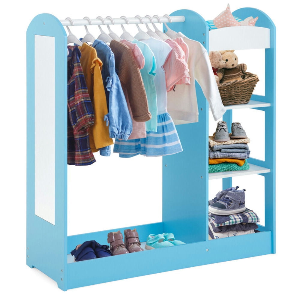 Topcobe Kids Dress Up Storage with Mirror, Kids Toy Storage Organizer-Blue