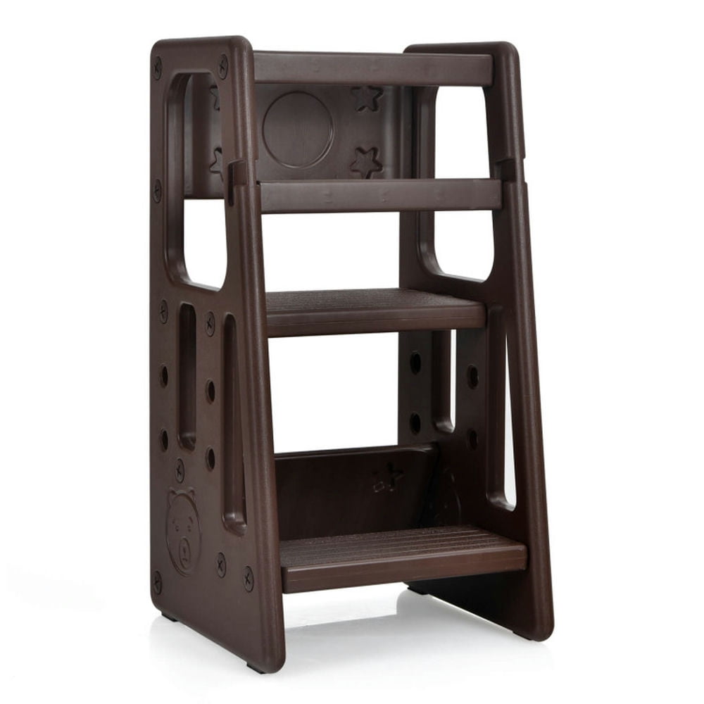 Topcobe Kids Kitchen Step Stool with Double Safety Rails, Toddler Tower Kitchen Helper, Brown