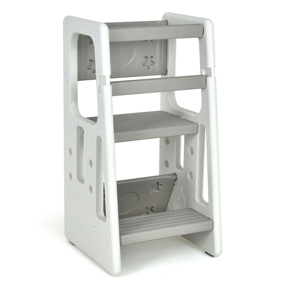 Topcobe Kids Kitchen Step Stool with Double Safety Rails, Toddler Tower Kitchen Helper, Gray