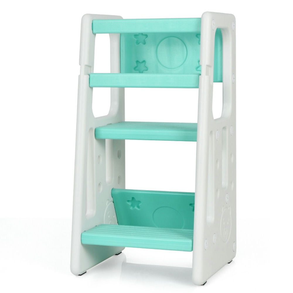 Topcobe Kids Kitchen Step Stool with Double Safety Rails, Toddler Tower Kitchen Helper, Green