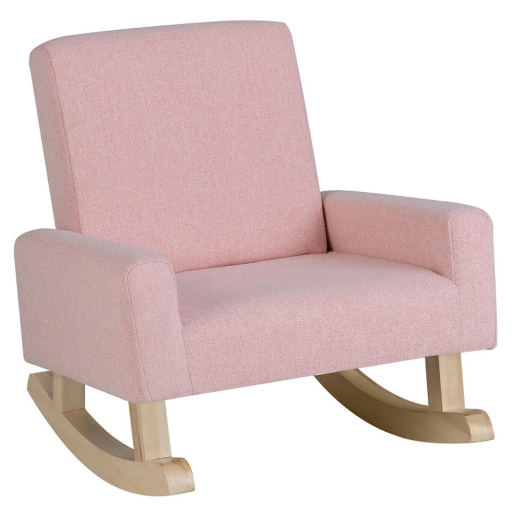 Topcobe Kids Rocking Chair with Solid Wood Legs, Toddler Living Room Chair-Pink