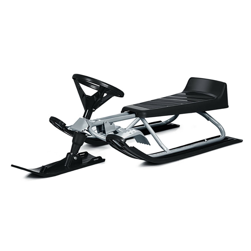 Topcobe Kids Snow Sled with Steering Wheel and Double Brakes Pull Rope, Ski Sled Snowboard Winter Sport Ski Sled Slider Board for Downhill and Uphill, Black Topcobe Kids Snow Sled with Steering Wheel and Double Brakes Pull Rope, Ski Sled Snowboard Winter Sport Ski Sled Slider Board for Downhill and Uphill, Black