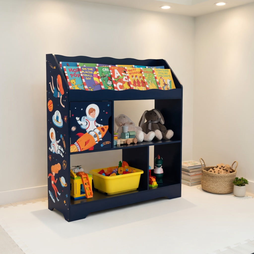 Topcobe Kids Toy Storage Organizer with Book Shelf and Storage Cabinet, Kids Bookshelf, Navy