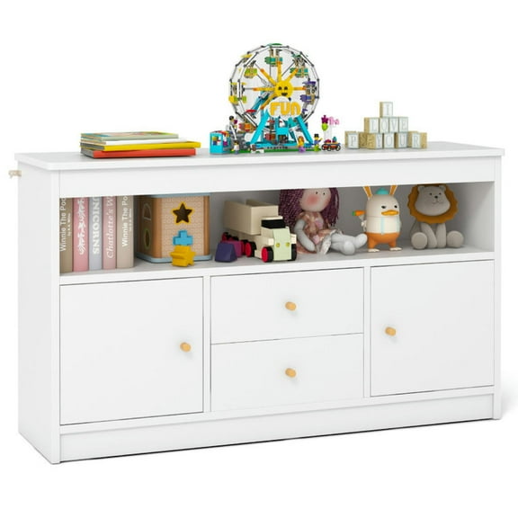 Topcobe Kids Toy Storage Organizer with Open Shelf and 2 Drawers for Playroom, Kids Furniture for Living Room Bedroom-White