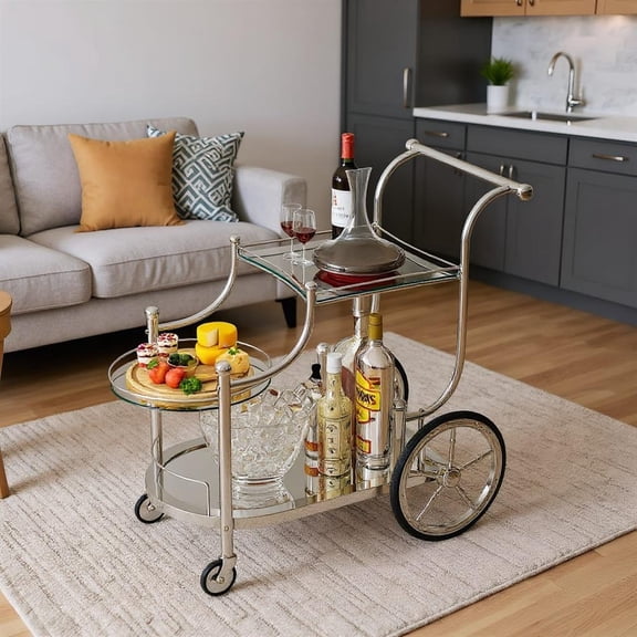 Topcobe Kitchen Rolling Bar Cart with Tempered Glass Suitable for Restaurant and Hotel, Portable Kitchen Island, Kitchen Carts on Wheels, Clear