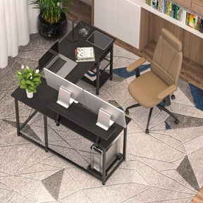 Topcobe L-Shaped Corner Desk for Study, Office, Living Room Furniture Table, Multi-Purpose Storage, Black