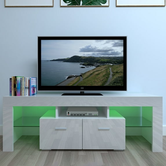 Topcobe LED TV Cabinet with Two Drawers, Household Decoration TV stand for Home