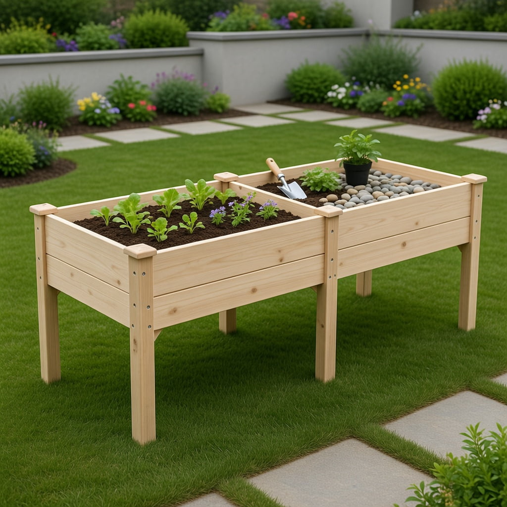 Topcobe Large Raised Garden Bed with Drainage Holes and 6 Supporting Legs, Outdoor Garden Bed for Patio Backyard-Natural