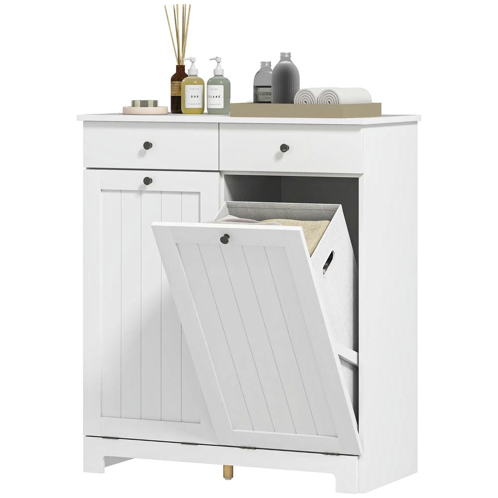 Topcobe Laundry Hamper Cabinet, Laundry Cabinet with 2 Tilt Out Laundry Baskets and 2 Drawers, Modern Furniture for Indoor, White