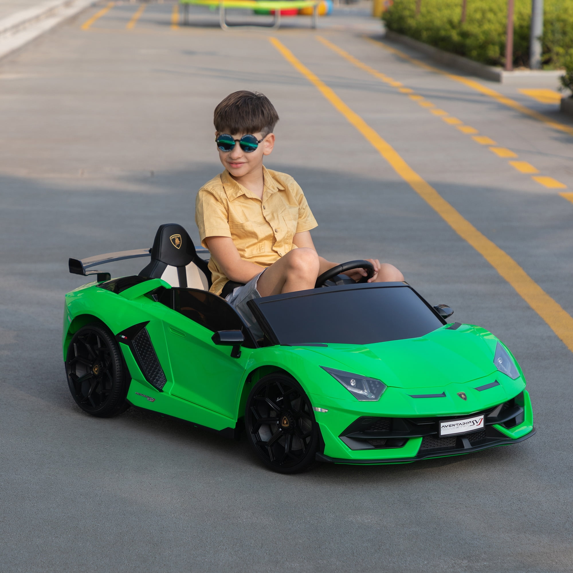 24V Green Lamborghini Ride-On Car with Dual Motors and Remote Control
