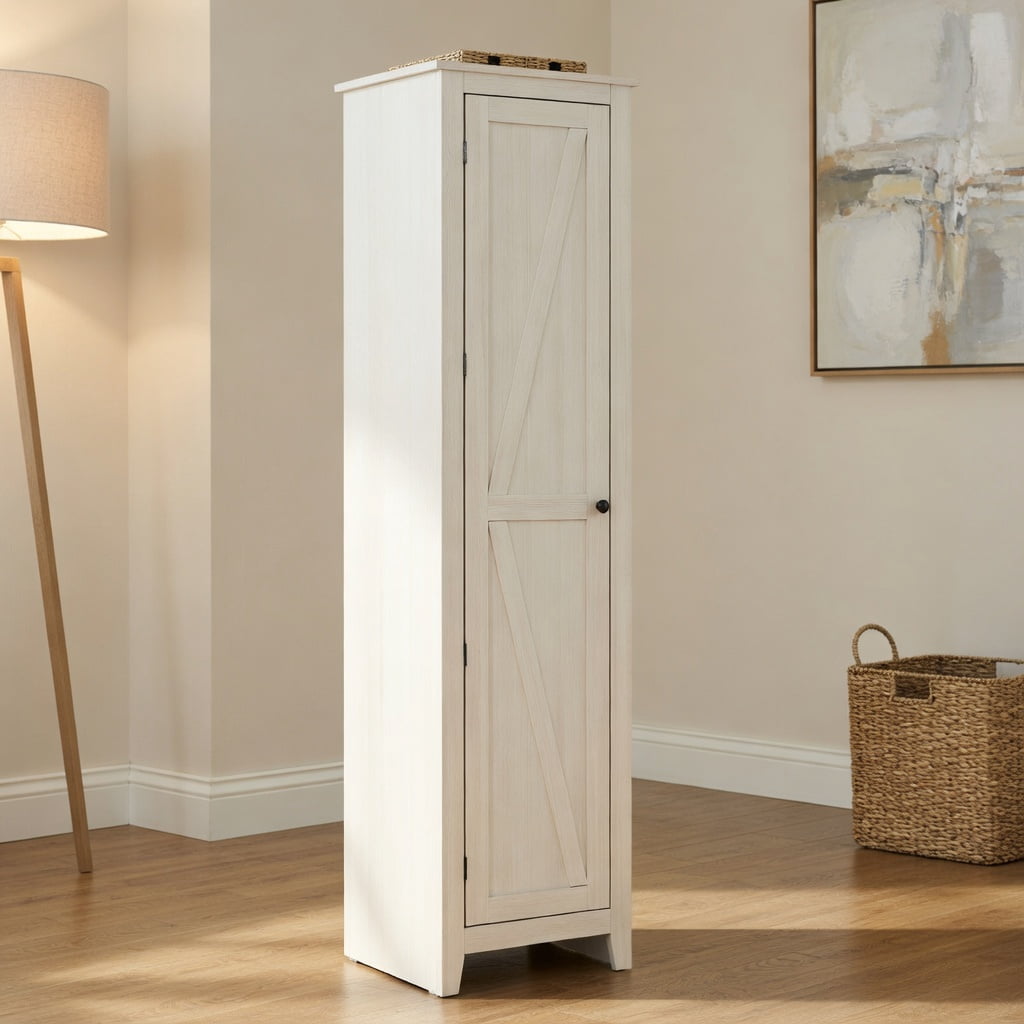 Topcobe Linen Tower Bathroom Storage Cabinet Tall Slim Side Organizer with Shelf, Bathroom Furniture, Toilet Storage Organizer, White