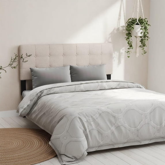 Topcobe Linen Upholstered Headboard with Solid Rubber Wood Legs, Heigh Headboard for Bedroom, Twin, Beige
