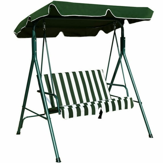 Topcobe Loveseat Cushioned Patio Steel Frame Swing Glider, Outdoor Patio Furniture-Green
