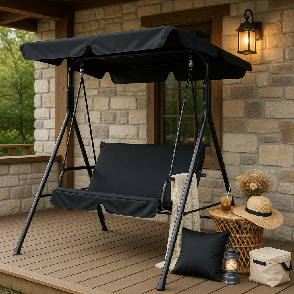 Topcobe Loveseat Cushioned Patio Steel Frame Swing Glider, Outdoor Patio Furniture for Balcony Garden Backyard -Black