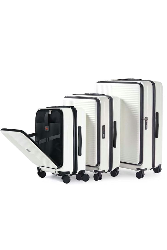 Luggage with Front Opening, TSA Approved Lock, Hardshell Suitcase, Lightweight Luggage for Traveling, White