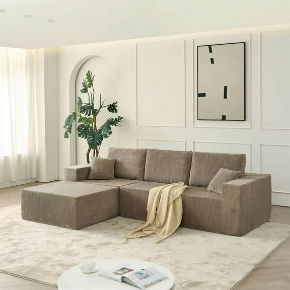 Topcobe Luxe Gray Couch Set, 110" Modular Sofa, Comfortable Boneless Design, Easy to Assemble 3-Piece Sectional with Ottoman & 2 Pillows, Ideal for Living Room & Bedroom Relaxation