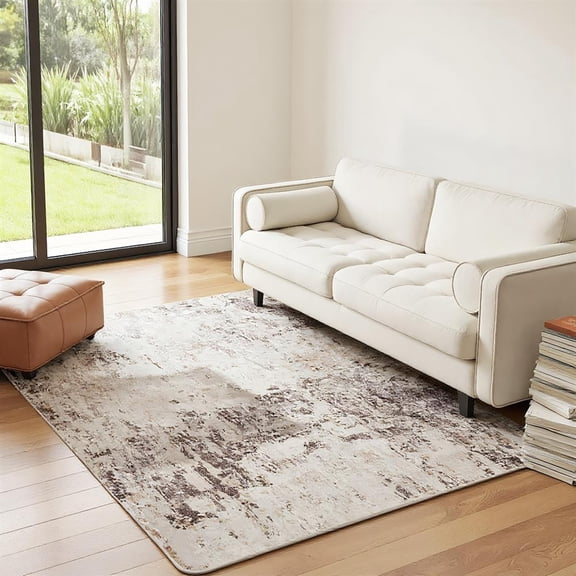 Topcobe Machine Washable Area Rug 4x6, Non-Slip Modern Abstract Floor Carpet for Living Room, Bedroom, Dining Room, Stylish Decorative Carpet for Comfort, Mixed-Brown