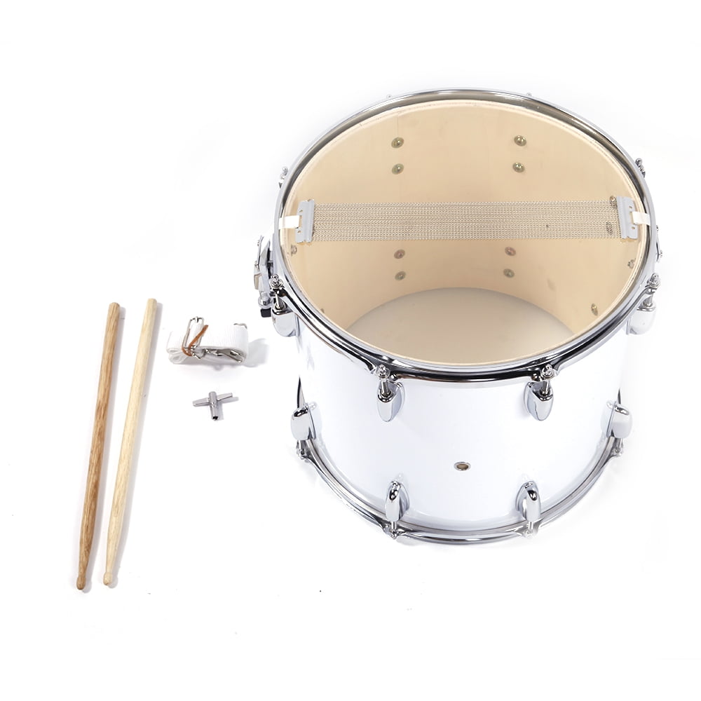 Topcobe Stainless Steel Wood White Marching Drum with Accessories Included, 15.75" Topcobe Stainless Steel Wood White Marching Drum with Accessories Included, 15.75"