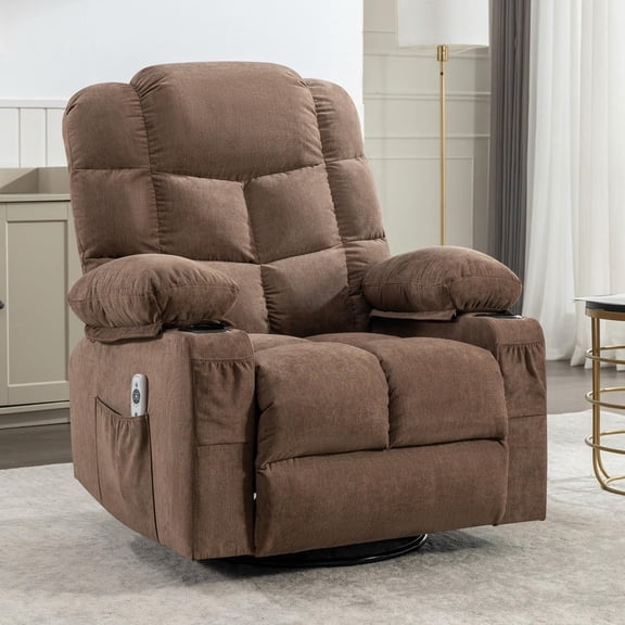 Topcobe Massage Rocker Recliner Chair for Adults Oversized with 2 Cup Holders, Modern Furniture for Home, USB Charge Port, Manual Massage and Heat, Brown