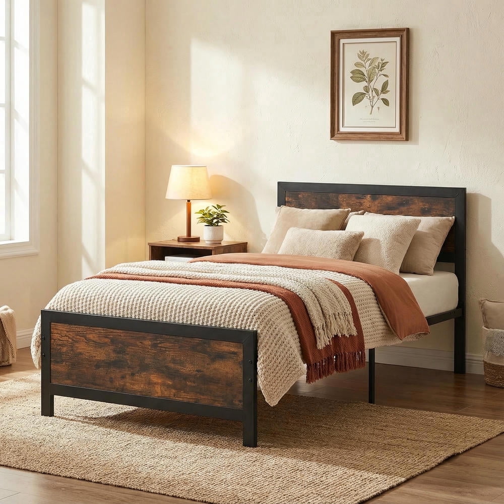 Topcobe Metal Bed Frame with Headboard and Footboard, Indoor Furniture, Modern Furniture for Bedroom-Twin Size