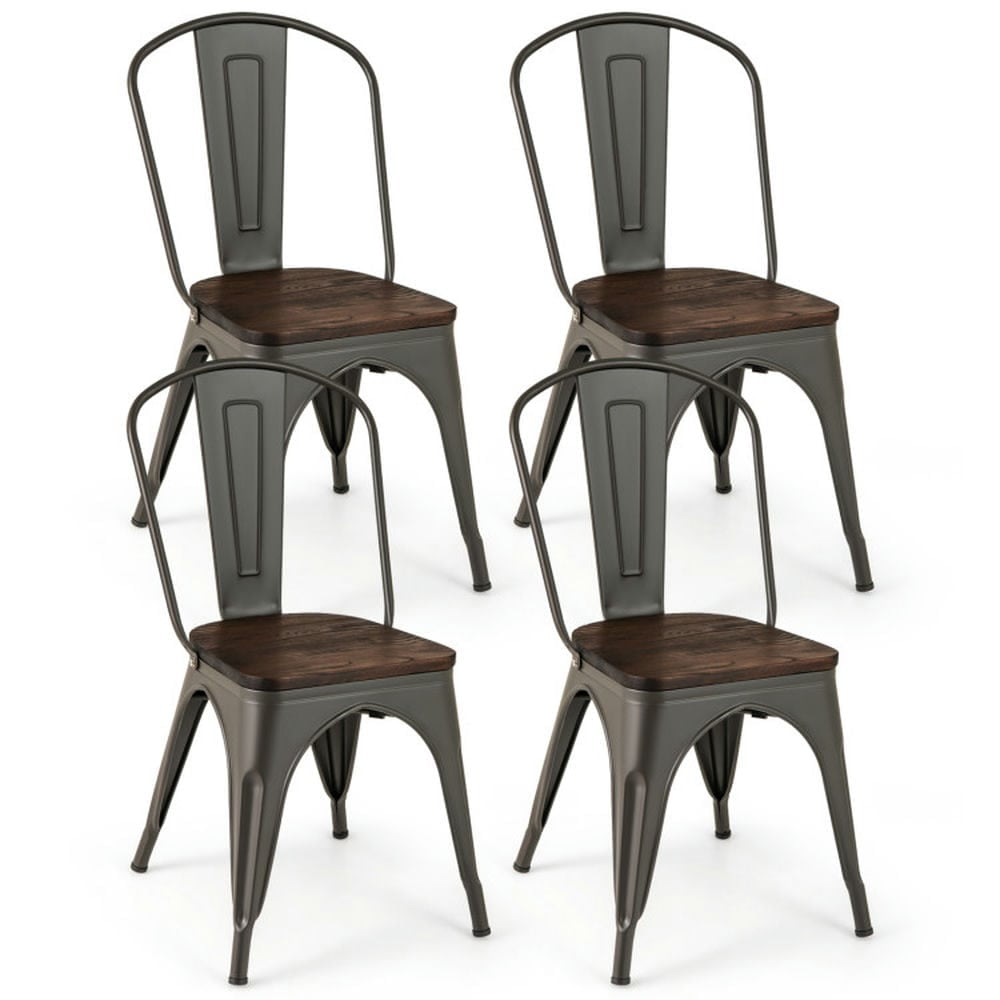 Topcobe Metal Dining Chairs Set of 4 Stackable Kitchen Chairs with Wood Seat, Modern Furniture for Living Room, Balcony-Gun Topcobe Metal Dining Chairs Set of 4 Stackable Kitchen Chairs with Wood Seat, Modern Furniture for Living Room, Balcony-Gun