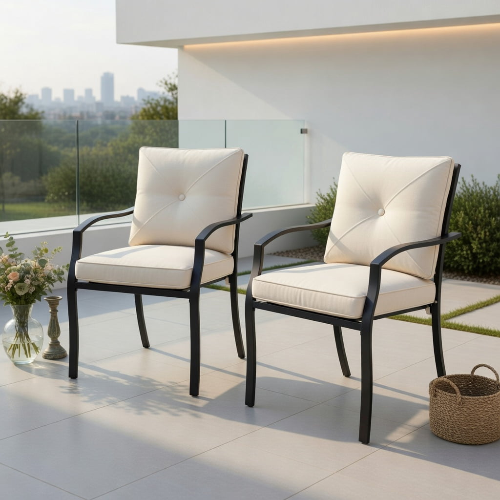 Topcobe Metal Outdoor Dining Chair Set of 2 Stackable Patio Chairs with Armrests, Outdoor Dining Chairs Set, Easy to Assemble-Beige (Only Chairs)