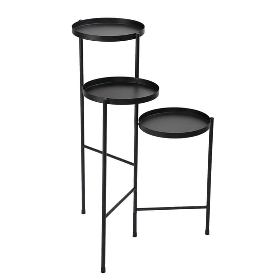 Topcobe Metal Plant Shelf, Modern Garden Rack with Three Pallets, Three-layer Foldable Flower Pot Shelf for Household, Black