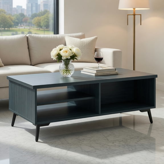 Topcobe Mid Century Modern Coffee Table with Storage, Center Table for Living Room, Modern Furniture for Home-Blue