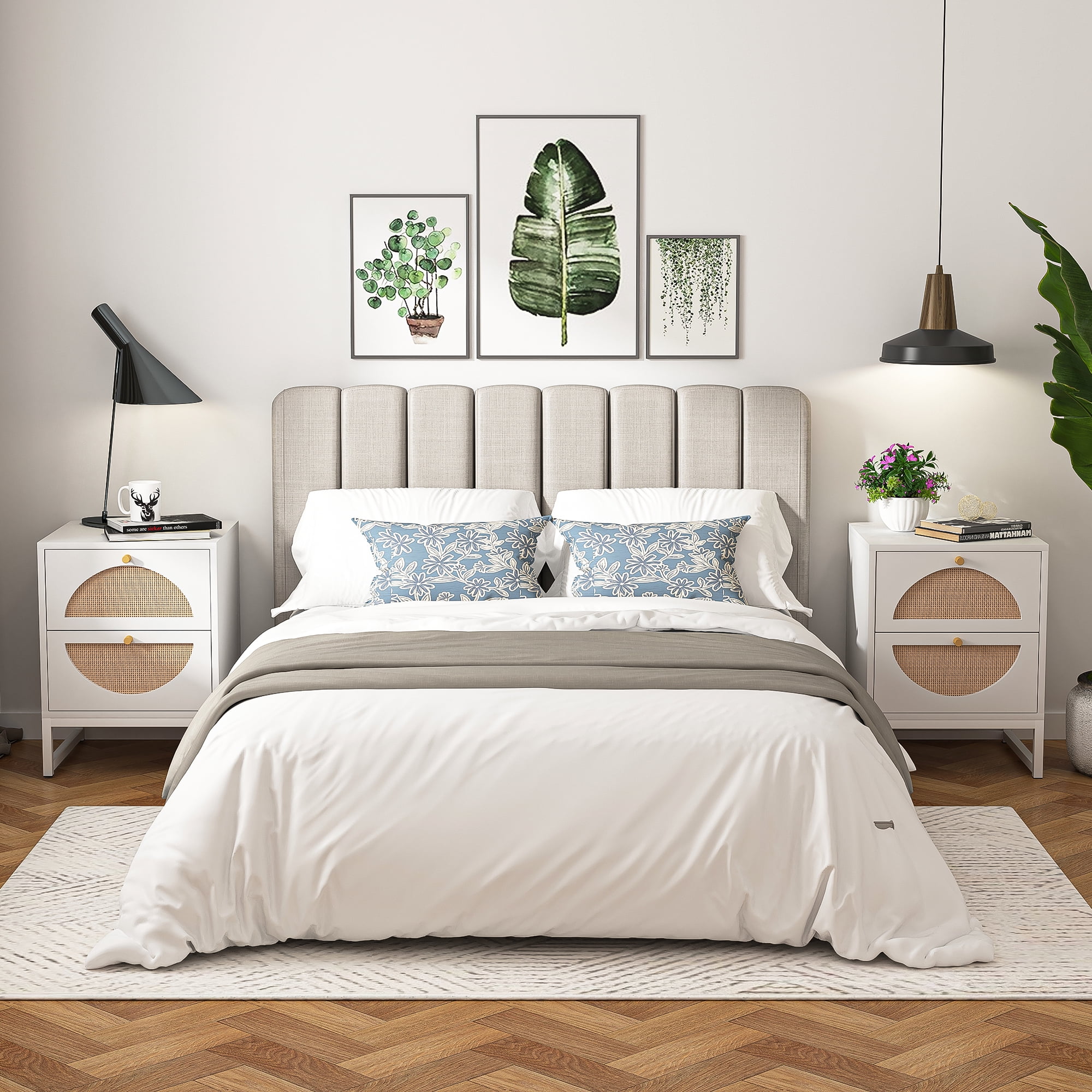 Topcobe Mid-Century Modern Nightstand with 1 Drawer for Sofa Couch, Set of 2, White