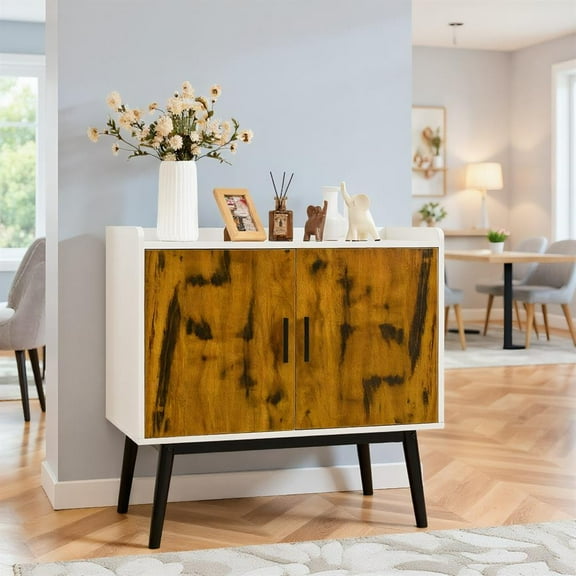 Topcobe Mid-Century Wood Storage Cabinet with 2 Doors and Metal Legs for Entryway Living Room, Sideboard Buffet Cabinet, Kitchen Storage Cabinet