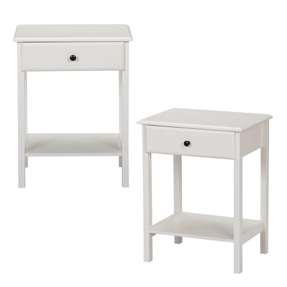 Topcobe Minimalist Elegant Bedside Cupboard for Bedroom Living Room, Set of 2 Modern Design Nightstand for College Dorm, Home Decor 1 Drawer End Table Set for Small Spaces with Shelf, White