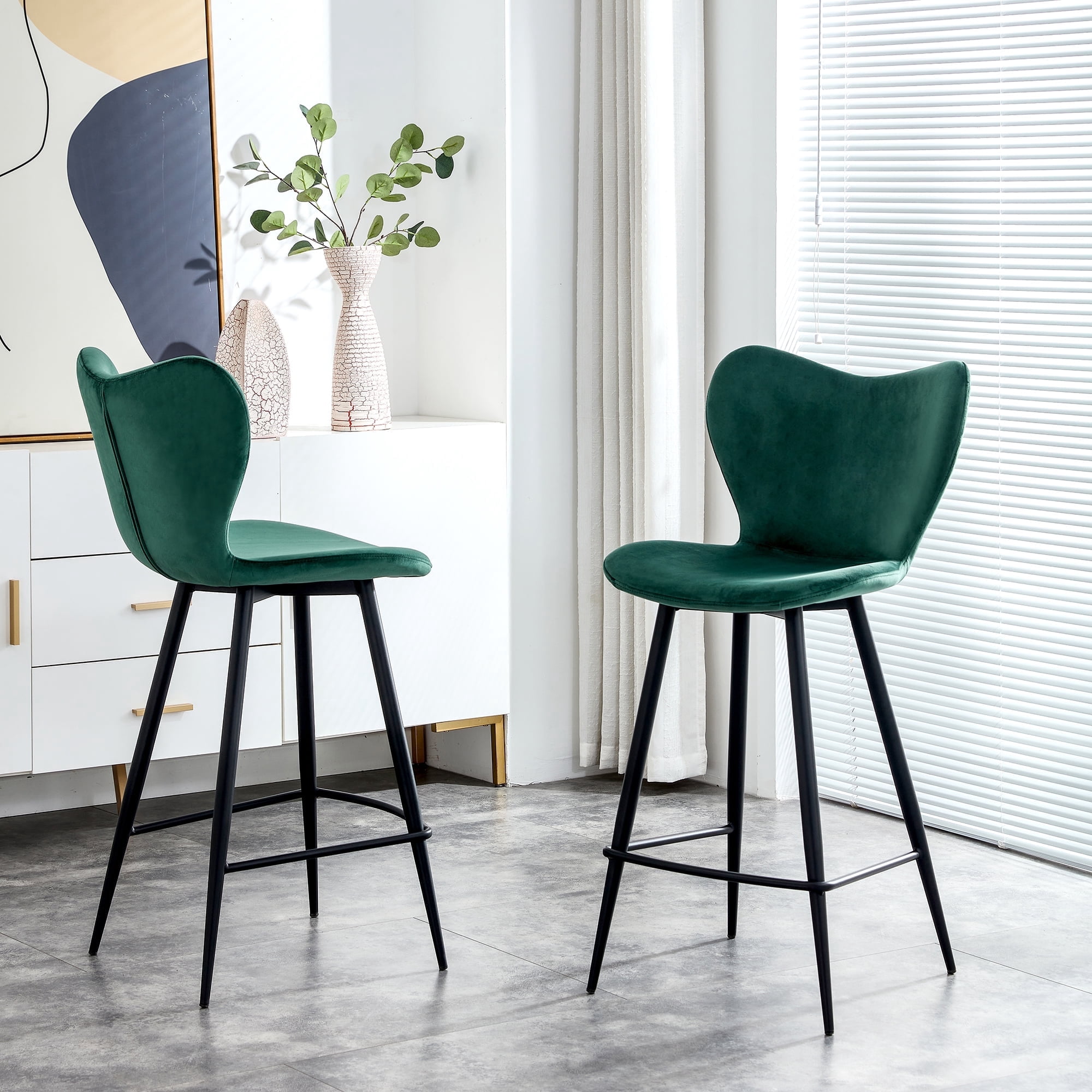 Topcobe Modern Bar Stools Set of 2, Counter Height Velvet Barstools with Back & Footrest, Dark ...