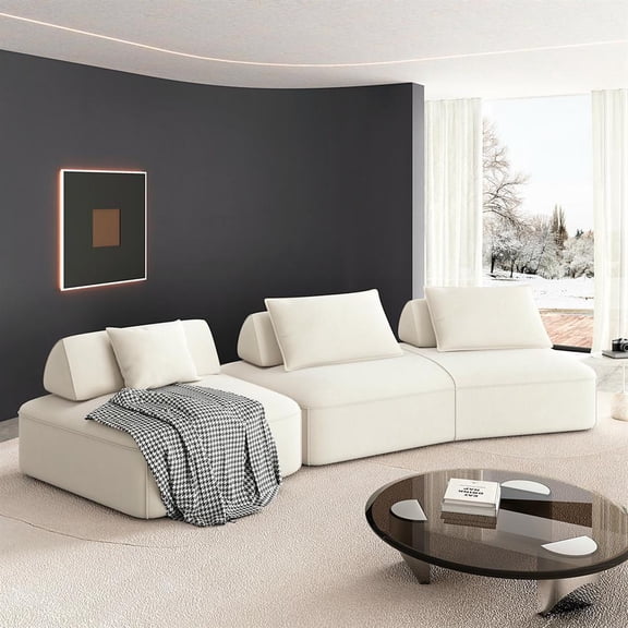 Topcobe Modern Deep Seat Couch Set, Oversized Modular Sectional Sofa with Luxury Chenille Upholstery, Removable Backrests, Soft Pillows, Sofa Bed for Living Room & Office, Beige