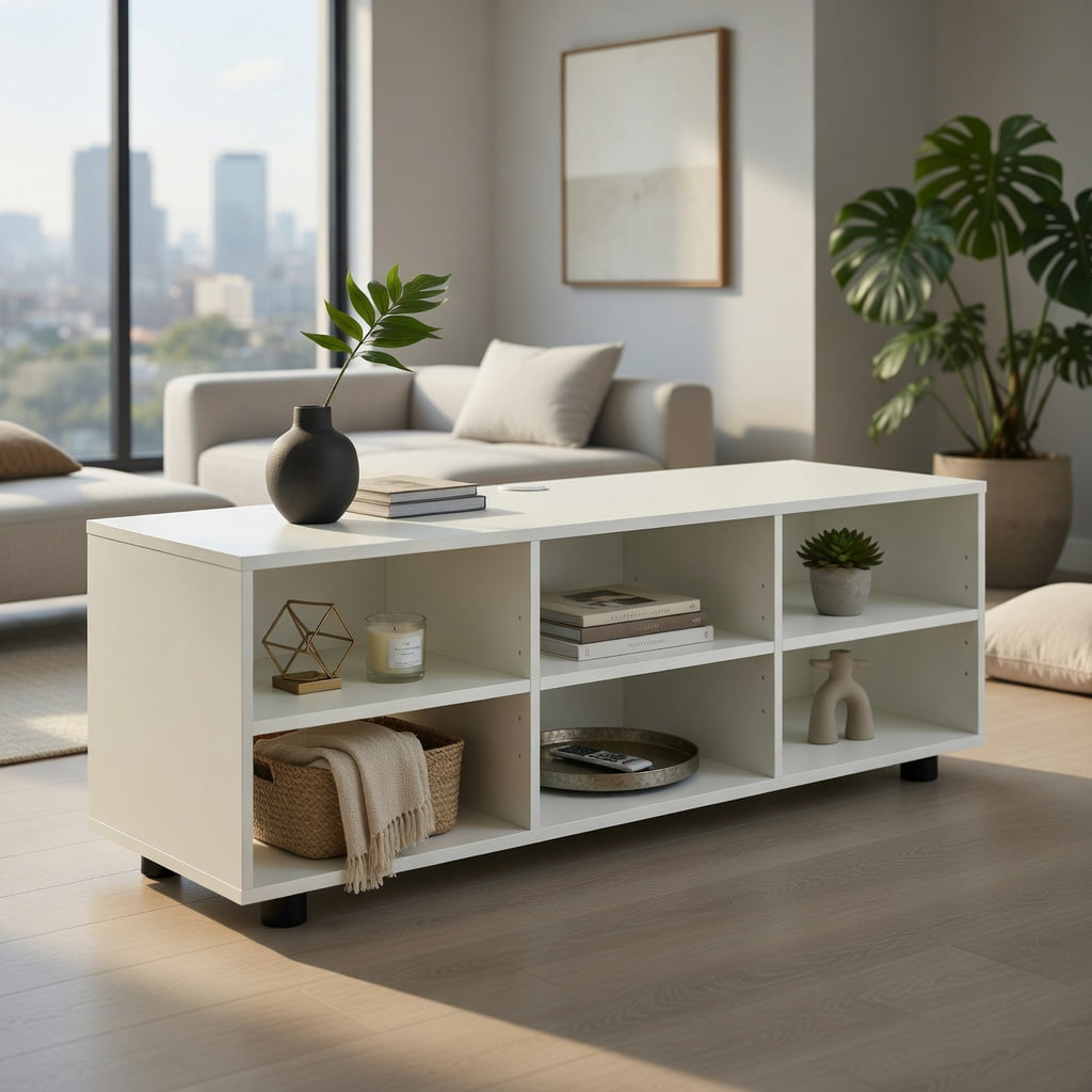Topcobe Modern Entertainment Center TV Stand for TVs up to 50 Inch, Modern Furniture for Indoor, Cabinet for Living Room-White
