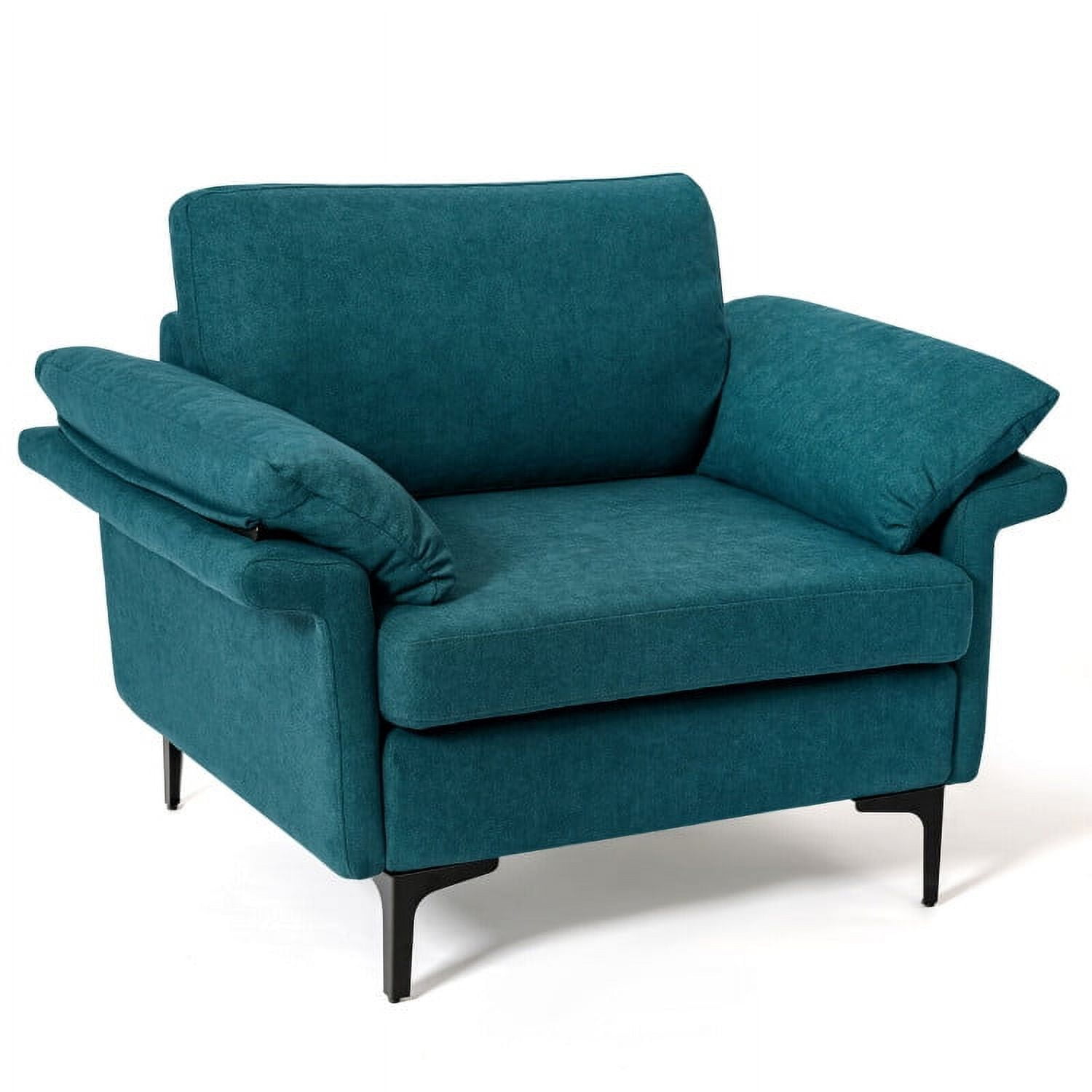Topcobe Modern Fabric Accent Armchair with Original Distributed Spring and Armrest Cushions, Single Sofa Chair for Bedroom, Peacock Blue